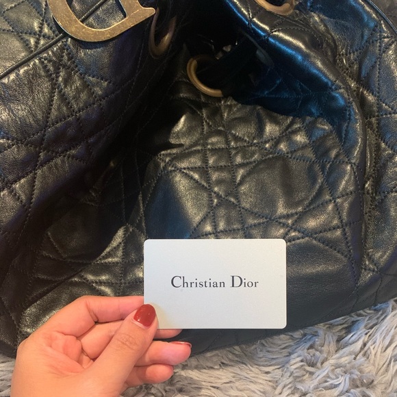 DIOR BLACK LAMBSKIN CANNAGE DRAWSTRING BAG - Picture 11 of 16